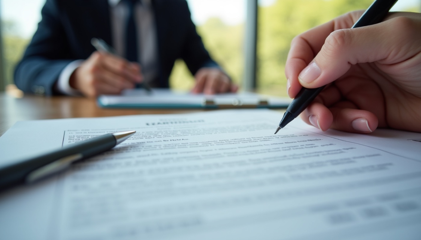 Close-up view of a real estate contract being signed