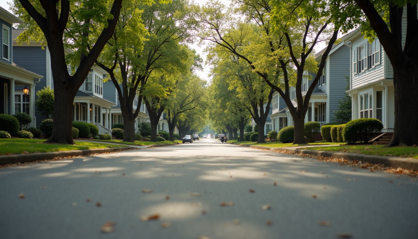 Eye-level view of a charming Nashville neighborhood street with houses and trees